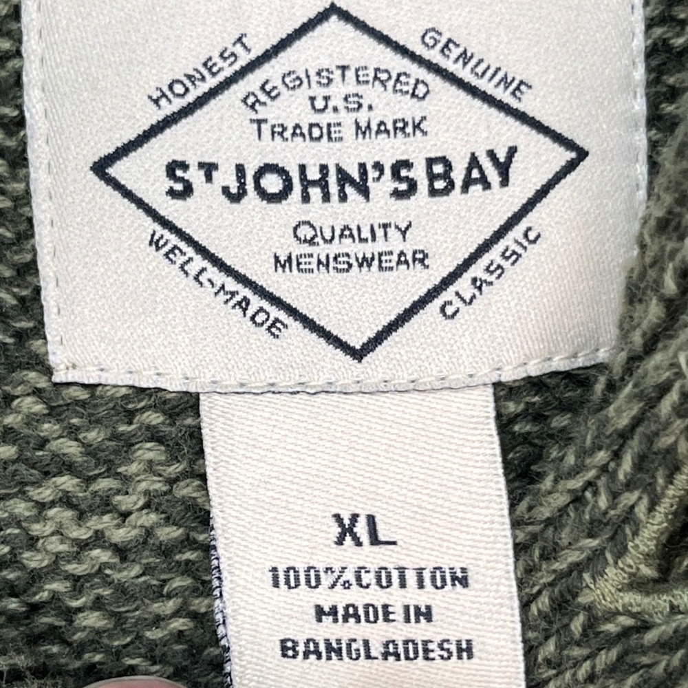 St Johns Bay Sweater Mens XL Green Long Sleeve Marled Knitted 4-Button Placket - Picture 3 of 11